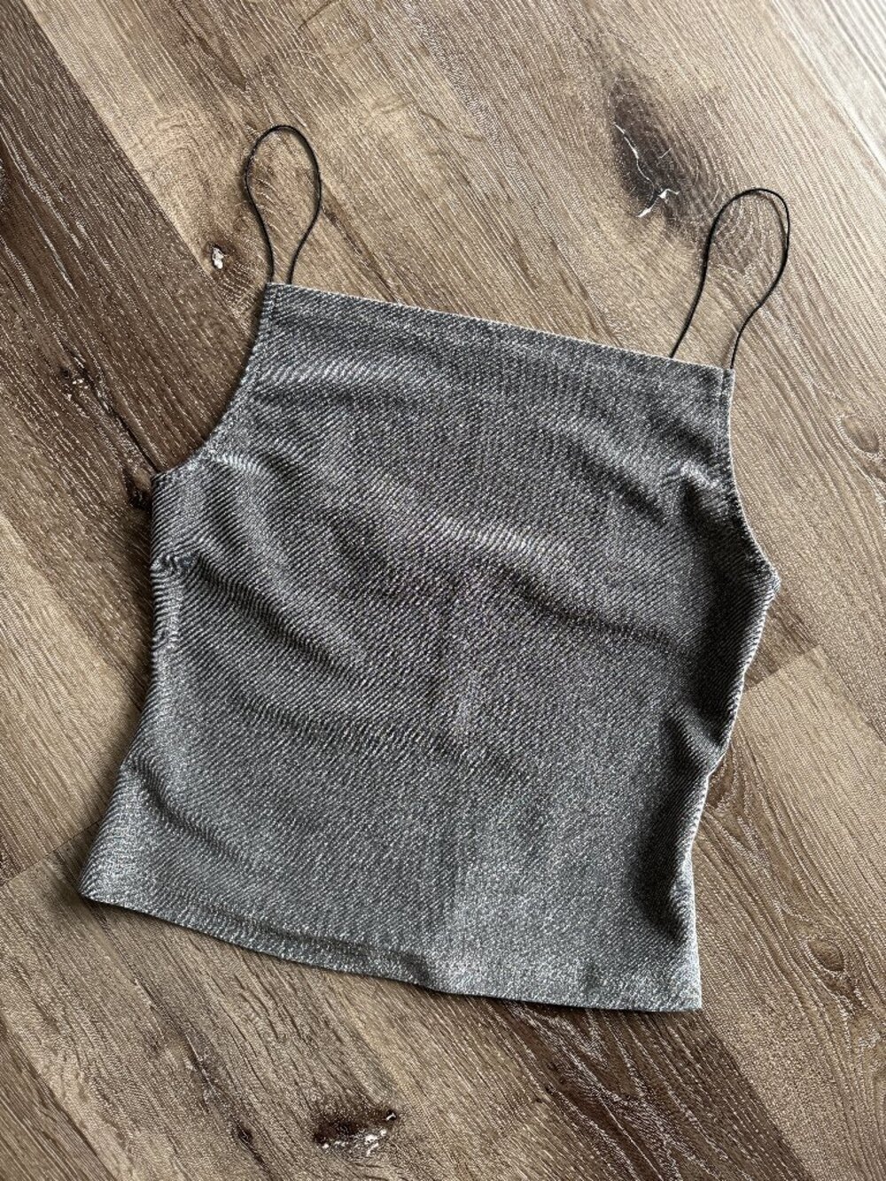 Vintage 1990s Silver Metallic Tank Top | Shimmery Spaghetti Strap Balletcore M